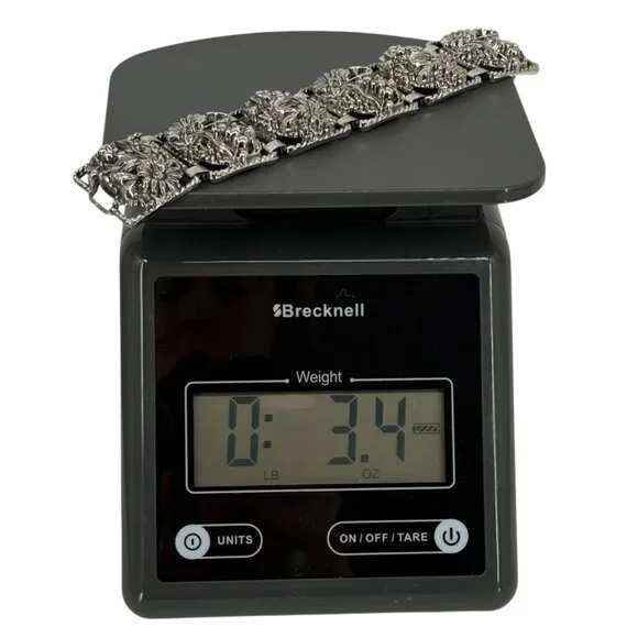 Vintage Sarah Coventry Floral SilverTone Panel Bracelet Antique Garden Sunflower - Picture 12 of 13